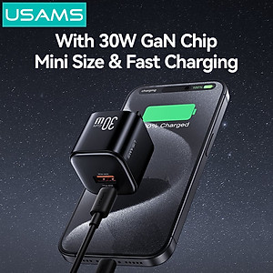 Củ Sạc Nhanh 2 cổng C+A USAMS CC270 30W (GaN Charger) Hàng Chính Hãng