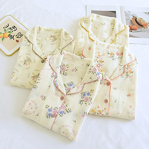 Bộ Đồ Pijama mặc bầu và sau sinh thô đũi dài tay Hàng cao cấp mặc hè xuân và thu đông có khe mở cho con bú