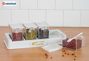 Bộ 4 Lọ Đựng Gia Vị Có Muỗng Nhựa Việt Nhật - Lọ Đựng Gia Vị Chất Liệu Nhựa PP An Toàn - Hàng Việt Nam