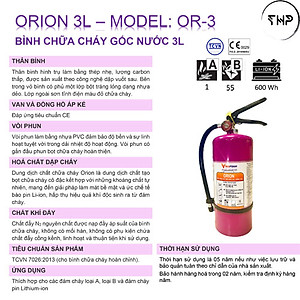 Bình chữa cháy Pin Lithium Orion 3lit Or-3 /Bình chữa cháy xe điện / Bình chữa cháy Vinafoam Orion 3lit