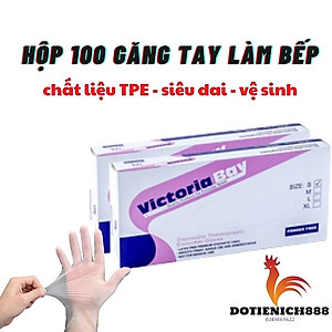 Hộp 100 găng tay cao su TPE Victoria Bay, bao tay siêu dai dùng 1 lần làm bếp nấu ăn vệ sinh