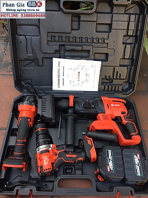 Bộ Combo 3 Máy Gồm Máy Khoan Đục Bê Tông, Máy Khoan Pin Và Máy Mài Cầm Tay Dùng Pin 199V, 2 Pin 15 Cell - Động Cơ Không Chổi Than (Bảo Hành 12 Tháng)