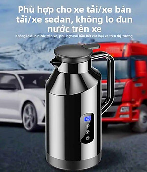 Bình Đun Nước Xe Hơi Chuyên Dùng Mẫu Mới 2026 Dung Tích 1200ML SUS304 12V/24V 200W Tự Ngắt Khi Sôi Dùng Cho Xe Tải Xe Khách Đường Dài