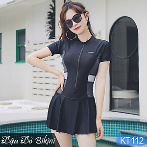 Đồ bơi nữ size lớn, áo tắm big size dáng váy liền thân dấu bụng cho người béo mập, mẫu khoá kéo cộc tay trẻ trung, chất thun bơi lạnh Lycra cao cấp dày đẹp | KT112
