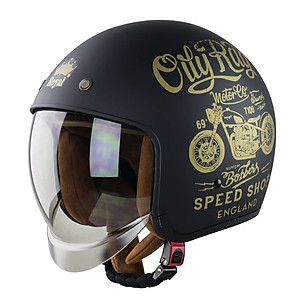 Nón bảo hiểm 3/4 kính âm Royal M139 tem V5 đen nhám cao cấp  - Lót tháo rời - Kính che hết mặt