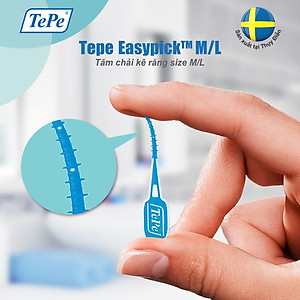 Tăm Chải Kẽ Răng TePe EasyPick Xanh M/L – Silicone Mềm, Làm Sạch Kẽ Răng (12 Cây) - Nhập Khẩu Thuỵ Điển