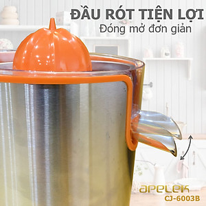 Máy vắt cam APELEK CJ-6003B - Hàng chính hãng - Đầu rót trực tiếp tiện lợi - Công suất 200W mạnh mẽ - Lưới lọc bằng Inox 304 dễ dàng vệ sinh - Tay ép an toàn-  Hai đầu vắt lớn và nhỏ 