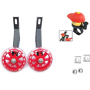 Bánh phụ xe đạp trẻ em có đèn LED sáng (gồm cả bộ 2 bánh + chân sắt + không có chuông)