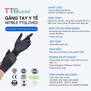 Găng Tay Y Tế Size S Không Bột Nitrile Màu Đen TTGLOVES (100 chiếc)