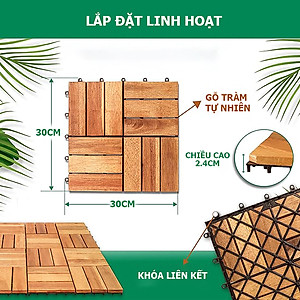 Combo 9 Ván Sàn Gỗ Tự Nhiên Màu Nâu Vàng, Vỉ Gỗ Lót Sàn Ban Công, Sân Vườn, Hồ Bơi, Phòng Spa, Siêu Bền, Chịu Nước Tốt, Chống Trơn Trượt, Tiêu Chuẩn Xuất Khẩu