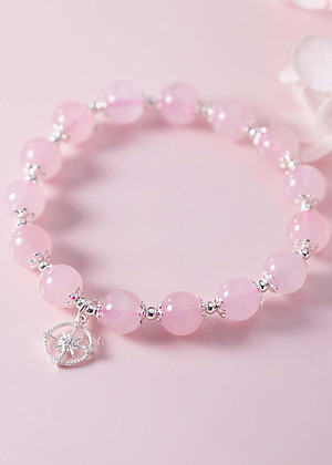 Vòng tay đá thạch anh hồng phối charm bánh xe mệnh hỏa, thổ - Ngọc Quý Gemstones