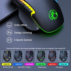 Chuột Led RGB gaming T70 7200dpi công thái học chống mỏi cổ tay Cho máy tính laptop hàng nhập khẩu