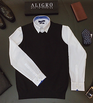 Áo len gile nam Aligro màu đen chất liệu len cotton sợi đanh, không bai xù ALENGL014