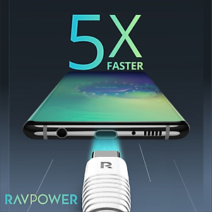 Bộ Củ Sạc Nhanh Type C 30W Cho iPhone 15, iP16, Cho SamSung RAVPower RP-PC120 Và Cáp Type C to C RP-CB047 - Hàng Chính Hãng