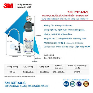 [SIÊU TỐC] Máy Lọc Nước 3M ICE140-S cho Gia Đình, Văn Phòng, Nhà Hàng, Quán Cà phê - Hàng Chính Hãng 3M, Nhập Khẩu Mỹ