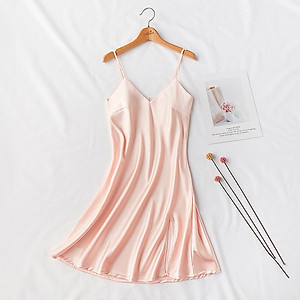 Q43 Váy ngủ hai dây lụa cao cấp  - Đầm ngủ lụa satin xẻ tà - Váy ngủ lụa cao cấp - Đồ ngủ nữ