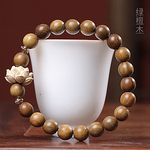 VÒNG TAY GỖ ĐÀN HƯƠNG XANH ĐỔI MÀU VÀ HOA SEN GỖ HOÀNG DƯƠNG