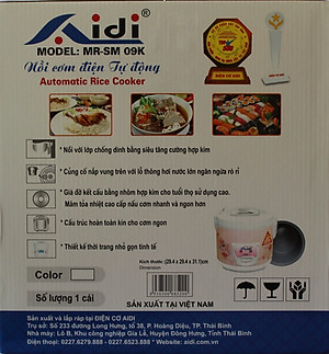 Nồi Cơm Điện Tự Động Nắp Gài Aidi MR-SM 09K (1,8 lít) - Màu Ngẫu Nhiên - Chính Hãng