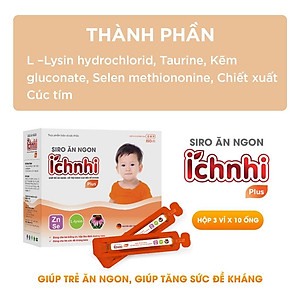 Siro ăn ngon Ích Nhi Plus hộp 20 ống 10ml giúp nâng cao sức đề kháng, tăng chuyển hóa hấp thu dưỡng chất, trẻ ăn ngon