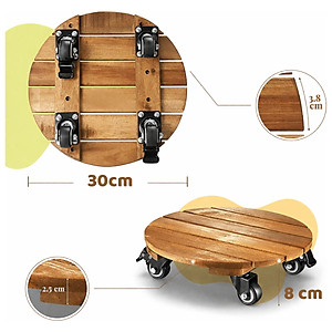 Đế Kê Chậu Cây Có Bánh Xe ANKAN, R30cm Làm Giá Đỡ Kệ Hoa Cây Cảnh, Màu Vàng Nắng, Chịu Tải 120Kg