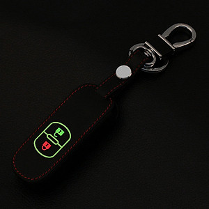 Cho xe Mazda, bao da chìa khóa 2 nút dạ quang kiêm móc khóa chất liệu da, Inox MIHOCO Mazda 2N, Hàng chính hãng