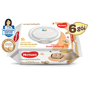 Combo 6 gói Khăn giấy ướt cho trẻ sơ sinh HUGGIES (Gói 72 tờ) - Chiết xuất Cao cao & Bơ hạt mỡ
