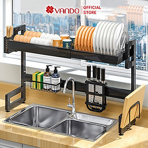 Kệ Chén Đĩa Kéo Giãn Thông Minh VANDO Giá Úp Bát Thay Đổi Kích Thước Trên Bồn Rửa 1 Tầng Chống Han Gỉ Cao Cấp