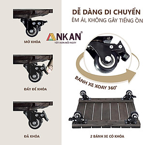 Đế Lót Chậu Cây Có Bánh Xe Cao Cấp ANKAN Hình Vuông Màu Đen 35x35Cm, Tải trọng 150 Kg, Di Chuyển Chậu Cây Nặng Dễ Dàng, Êm Ái