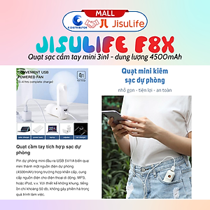 Quạt cầm tay mini JisuLife F8X 4500mAh - Tích hợp Sạc dự phòng, Đèn pin - Hàng chính hãng