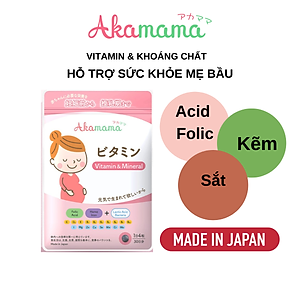 Sắt, Acid Folic, Vitamin Tổng Hợp, Khoáng Chất Cho Mẹ Bầu, Hỗ Trợ Tiêu Hoá, Hạn Chế Rạn Da, Viên Nhỏ, Không Mùi, Vị, Dễ Uống, Akamama Nhật Bản Túi 120 Viên