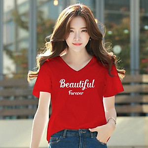 Áo thun nữ cổ tim form rộng MXM in chữ Beautiful thun cotton 4 chiều từ 45-60kg ( ANU076 )