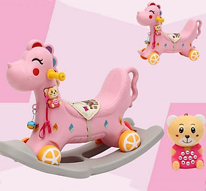 NGỰA BẬP BÊNH có BÁNH XE cho bé - có bộ phát nhạc - Màu ngẫu nhiên