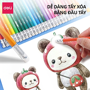 Bút Chì Màu Xóa Được Deli - Bút Chì Màu Học Sinh Chì Đen Cao Cấp Lõi Chì Dày Hơn - 12/24/36/48 Màu Sắc Tươi Sáng