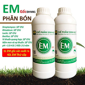 Combo 2 chai Chế phẩm sinh học EM gốc (EM1). Men vi sinh Đại Học Nông Nghiệp 1 Hà Nội. Chứa hàng tỷ bào tử hữu hiệu. Từ 1 lít EM gốc sản xuất ra 40 lít EM thứ cấp. HSD: 2 năm