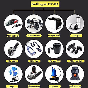Bộ Chuyển Đổi Nguồn 220v Sang 12v Chân Tẩu 10A-120W Cao Cấp AZONE 
