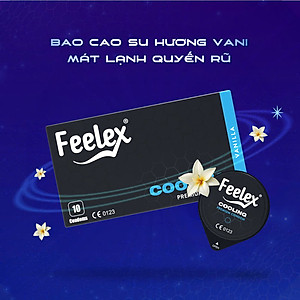 Bao cao su nam Feelex xanh Cooling, mỏng, nhiều gel bôi trơn, cảm giác mát lạnh - Hộp 10 bcs