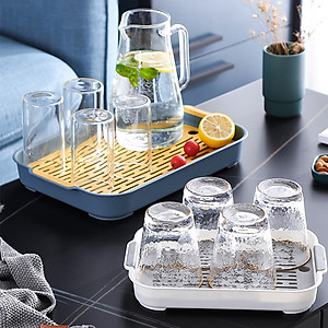 Khay Nhựa Úp Ly, Cốc, Chén Ecco Hình Chữ Nhật Cao Cấp Có Khay Hứng Nước Thông Minh Giao Màu Ngẫu Nhiên