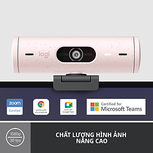 Webcam Logitech Full HD Brio 500 - Tự động điều chỉnh ánh sáng, Tự động lấy khung hình,Show mode, Mic kép giảm ồn, nắp che bảo mật, Hoạt động với Microsoft Teams, Google Meet, Zoom - Hàng chính hãng
