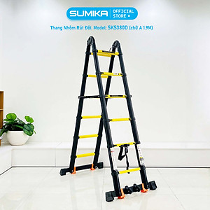 Thang nhôm rút đôi SUMIKA SKS380D, sơn tĩnh điện, rút chữ A cao 1.9m, rút chữ I cao 3.8m, tải trọng 300kg