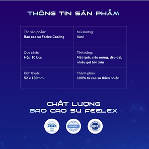 Bao cao su nam Feelex xanh Cooling, mỏng, nhiều gel bôi trơn, cảm giác mát lạnh - Hộp 10 bcs