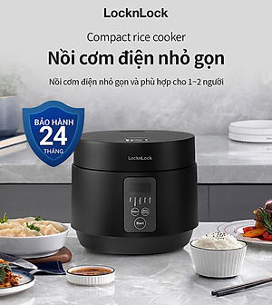Nồi cơm điện Locknlock EJR346BLK (Giữ ấm 24h - 5 chế độ nấu - lòng nồi chống dính) 1.2 Lít - Black - Hàng chính hãng