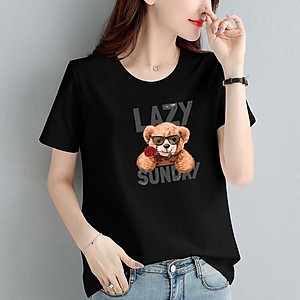 Áo thun nữ cổ tròn form rộng in hình gấu dễ thương thun cotton 4 chiều từ 45-60kg ( ANU080 )