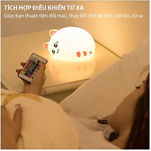 Đèn Ngủ Silicone Mèo Con Dễ Thương Có Điều Khiển Từ Xa LED RGB 16 Màu 