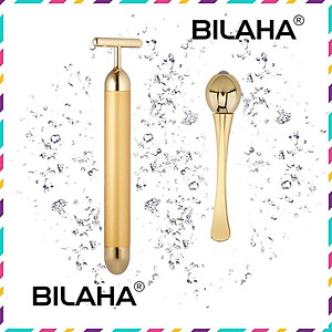 Combo Máy Massage Rung Mặt Vline, Giảm Bọng Mắt Gold 24k + Cây Lăn Giảm Thâm Quầng Mắt Mini (Có Hàng Sẵn) - MASA1036