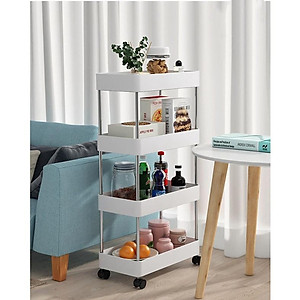 Kệ Để Đựng Đồ Đa Năng 4 Tầng - Thanh Inox - Giá Nhựa có lỗ Cao cấp[CÓ BÁNH XE] màu trắng - Hàng Loại 1 - Chính Hãng MINIIN