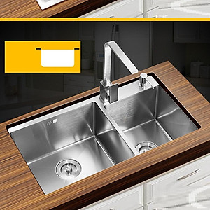 Chậu rửa bát Korea sus304 8245 2 hố lệch - Giá rau củ đi kèm