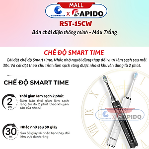 Máy Tăm nước cầm tay Rapido RWG150/RWW-300 - Bàn chải điện thông minh RST-15CW Trắng/RST-15WB Đen - Hàng Chính Hãng - bảo hành 6 tháng