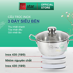 Bộ Nồi và chảo 3 Đáy Inox 430 Fivestar Standard bếp từ nắp kính