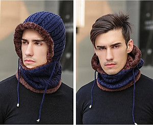 Mũ len nam nữ trùm liền khăn cổ lót nỉ bông siêu ấm -  Thích hợp đội phượt - ngày rét đậm