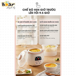 Nồi Nấu Chậm 0,8L Bear SUBE001 Đa Năng Nấu Cháo, Chưng Yến Bản Quốc Tế - Hàng Chính Hãng